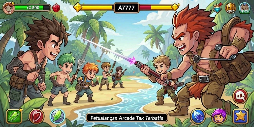Tangkapan layar A7777 menampilkan aksi gameplay yang seru dan penuh warna.