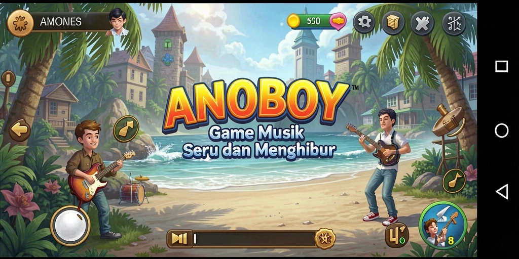 Tampilan gameplay ANOBOY yang menarik dan penuh warna.