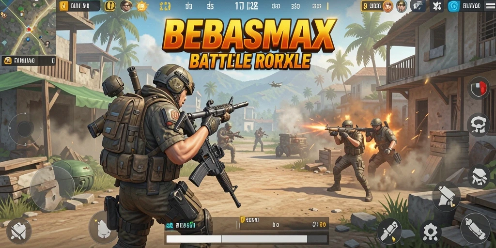 Tangkapan layar BEBASMAX menampilkan aksi pertempuran seru di mode Battle Royale.
