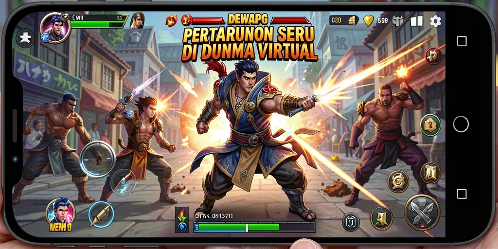 Tampilan seru gameplay DEWAPG dengan pertarungan karakter yang dinamis.