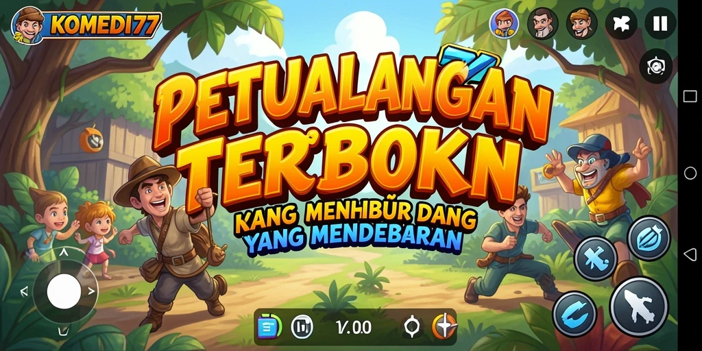 Screenshot gameplay KOMEDI77 menunjukkan eksplorasi dunia Open World yang ceria.