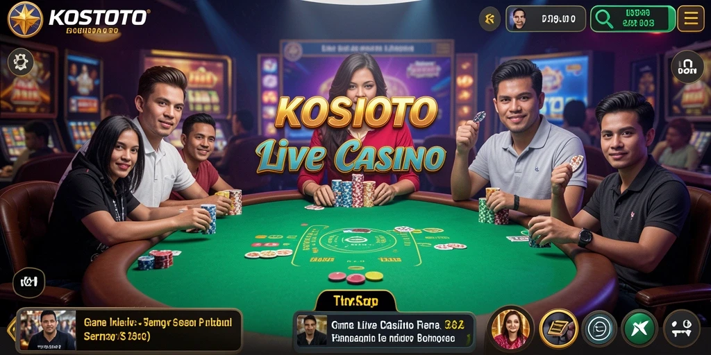 Screenshot gameplay KOSTOTO menampilkan dealer dan pemain dalam suasana Live Casino.