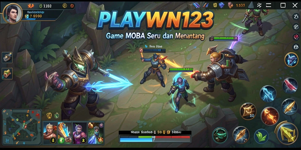 Tangkapan layar menunjukkan aksi intens dalam permainan MOBA PLAYWIN123.