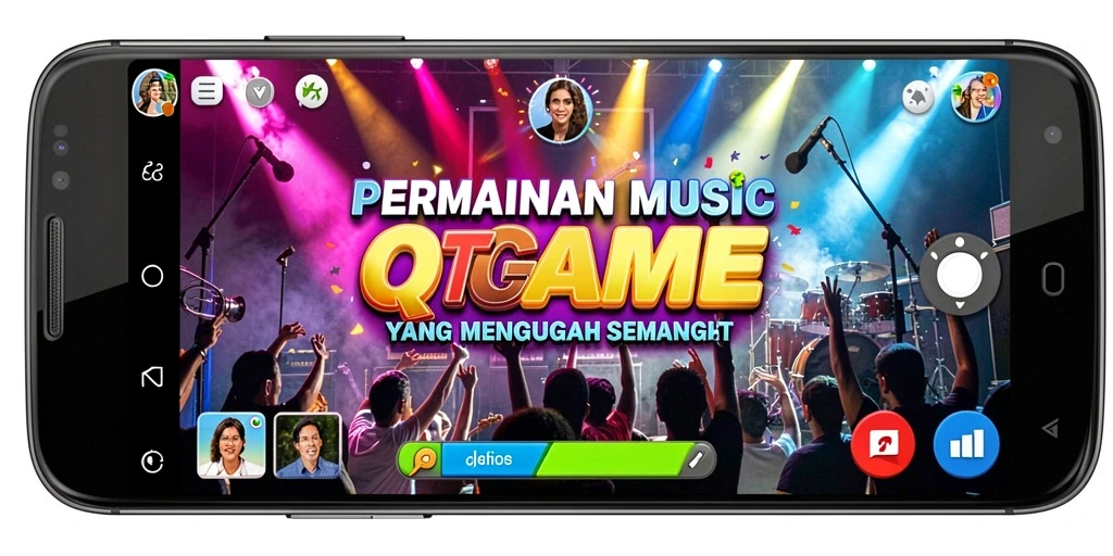 Tampak gameplay interaktif QTGAME dengan berbagai pilihan lagu.