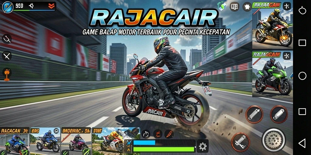 Screenshot gameplay RAJACAIR yang menampilkan balapan motor yang intens dan dinamis.