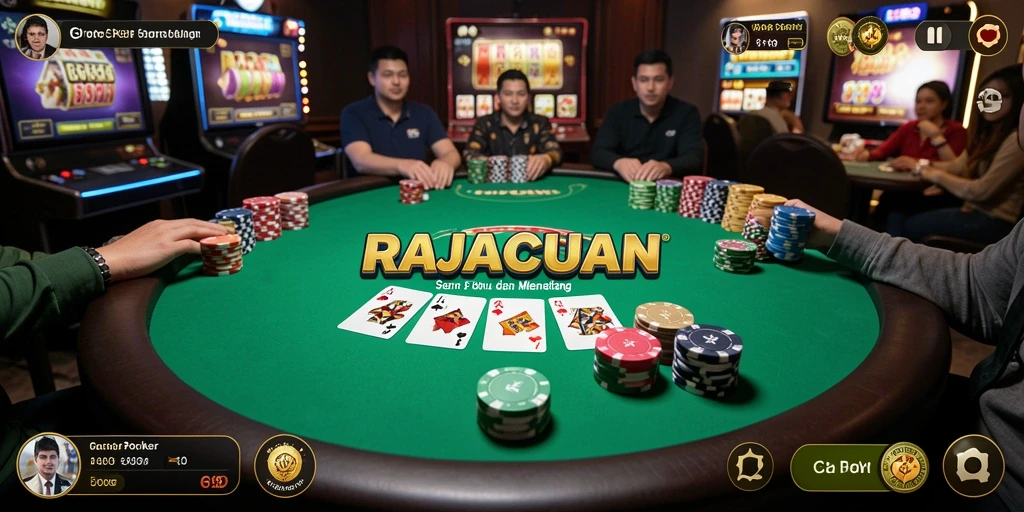 Tampilan gameplay Poker yang menarik dan kompetitif di RAJACUAN.
