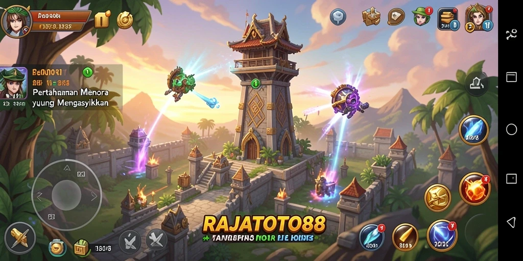 Tampilan gameplay mendebarkan dari RAJATOTO88 yang menampilkan strategi Tower Defense.