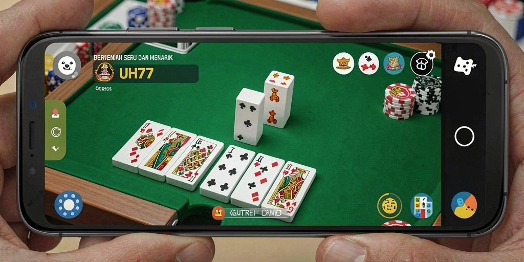 Screenshot utama UH77 menampilkan gameplay domino yang seru.