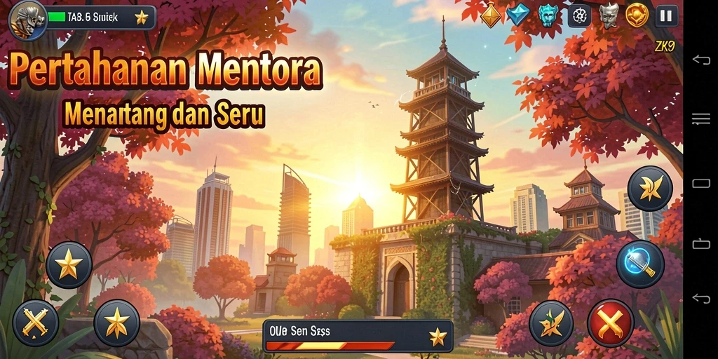 Tangkapan layar utama ZK9 menampilkan aksi intens dalam permainan Tower Defense.